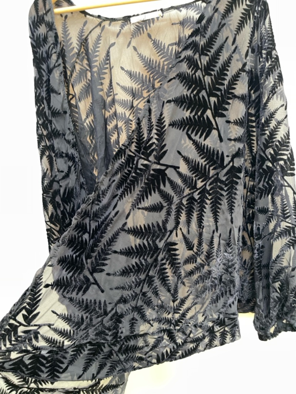 Sheer Burnout Velvet Kimono Black Fern Duster, Cover-up | Boho Lagenlook Layer - Picture 5 of 8